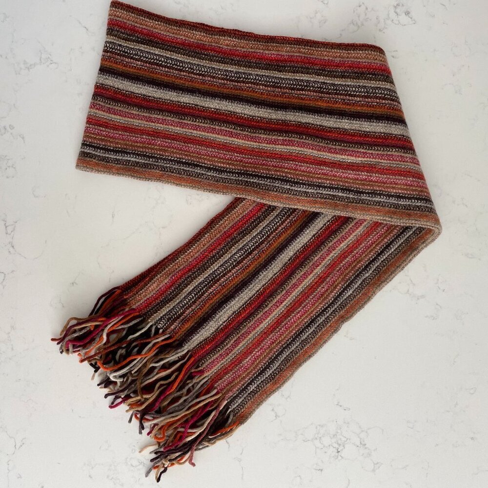 William Brunton Hand Knits Made in Scotland Striped Lambswool Knit Scarf Multi